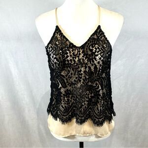 Bleuh ciel black lace overlay nude cami top size XS